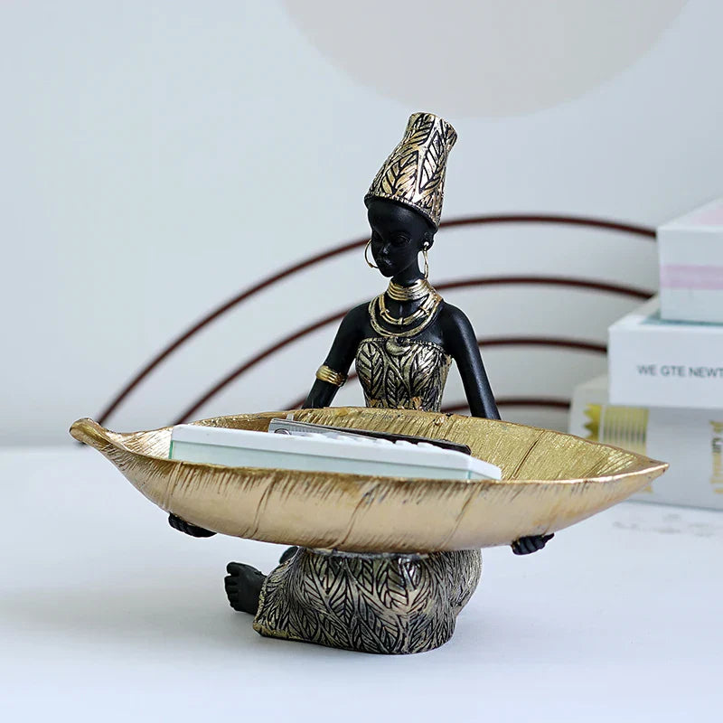 Decorative Bowl Leaf-Shaped Handcrafted Black & Gold