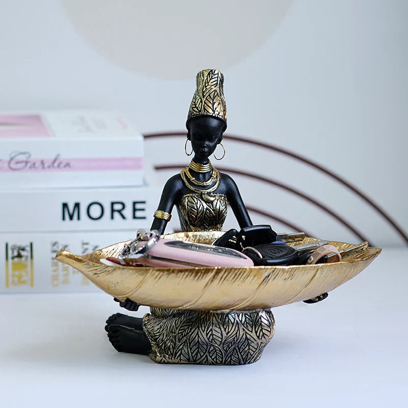 Decorative Bowl Leaf-Shaped Handcrafted Black & Gold