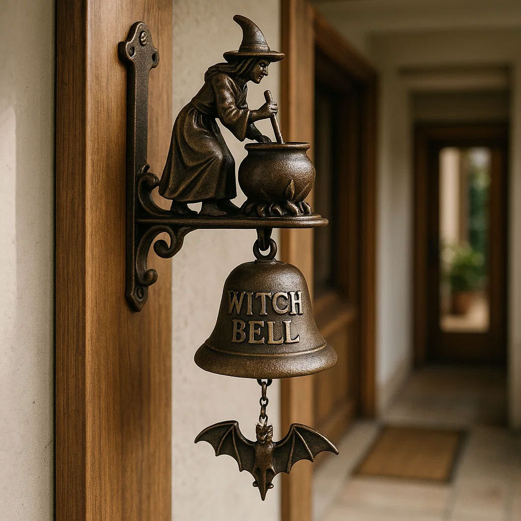 Decorative Wall Bell Cast Iron Witch Figurine Weather Resistant