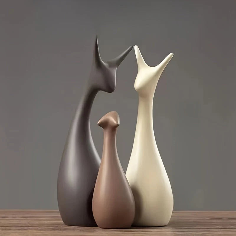 Deer Figurine Set Handcrafted Ceramic Minimalist Three Piece