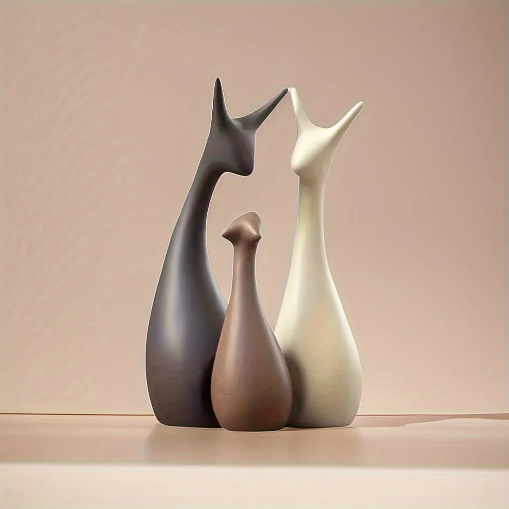 Deer Figurine Set Handcrafted Ceramic Minimalist Three Piece
