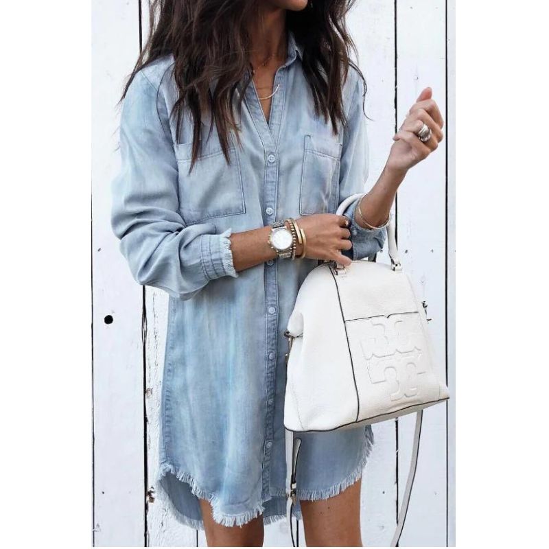 Denim Shirt Dress Breathable Lightweight Flattering Fit & Plus Sizes