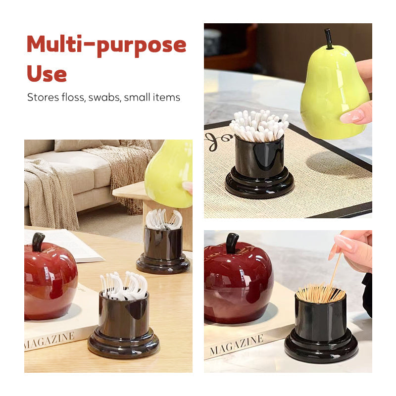 Dental Floss Organizer Dustproof Lid Apple & Pear Shapes