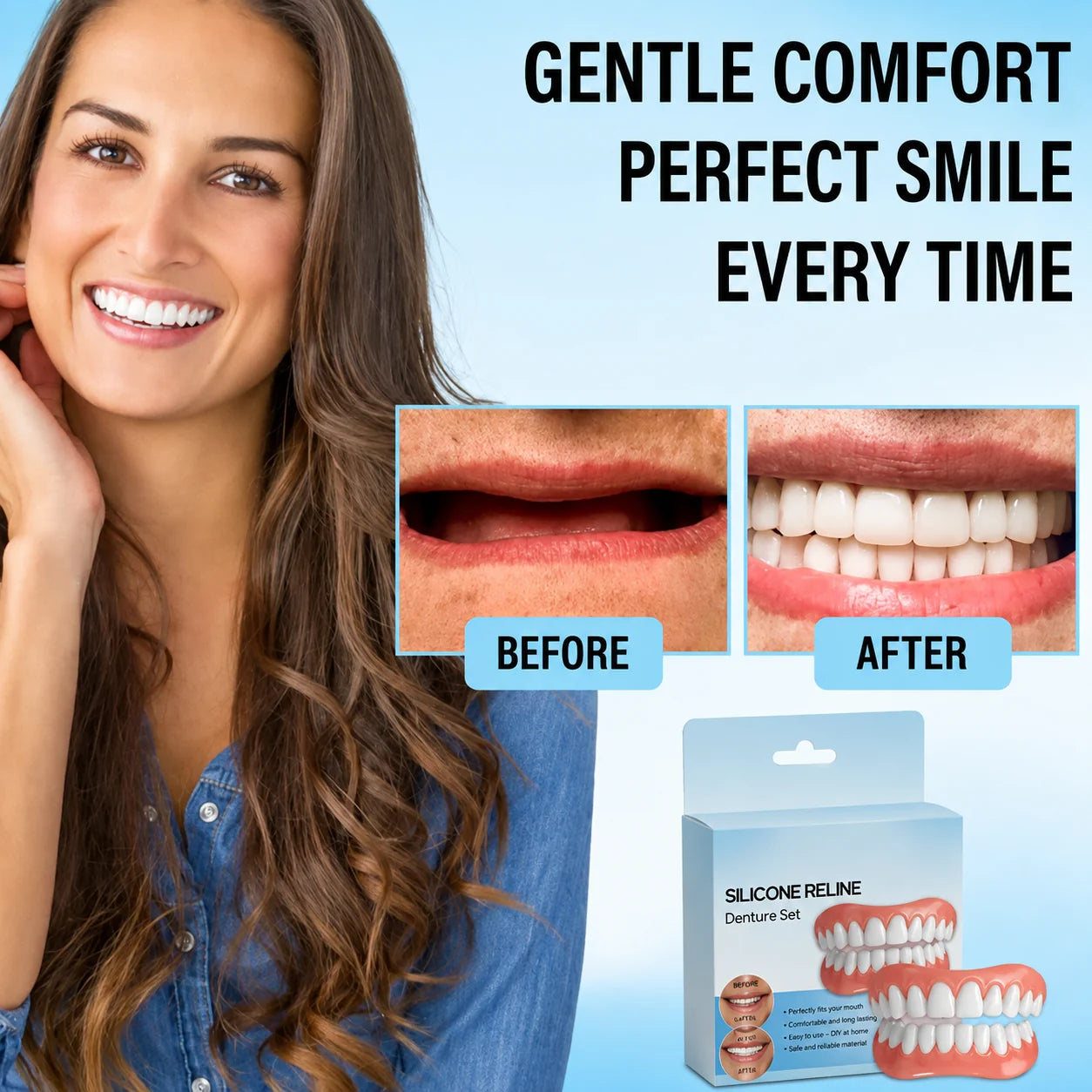 Denture Reliner Set Instant-Fit Medical-Grade Silicone