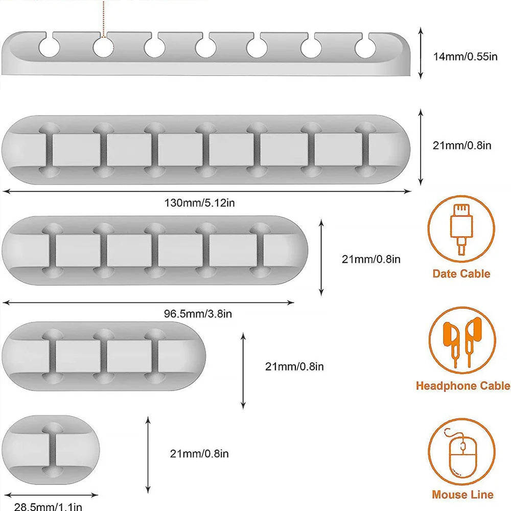 Desk Cable Clips Self-Adhesive Silicone Holds Multiple Cables