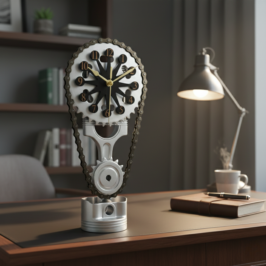 Desk Clock Exposed Metal Gears Touch-Safe Battery-Free