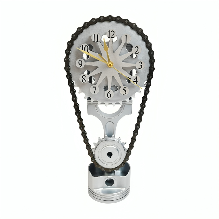 Desk Clock Exposed Metal Gears Touch-Safe Battery-Free