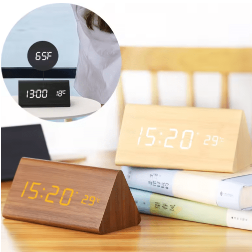 Desk Clock Voice-Activated LED Time & Temperature