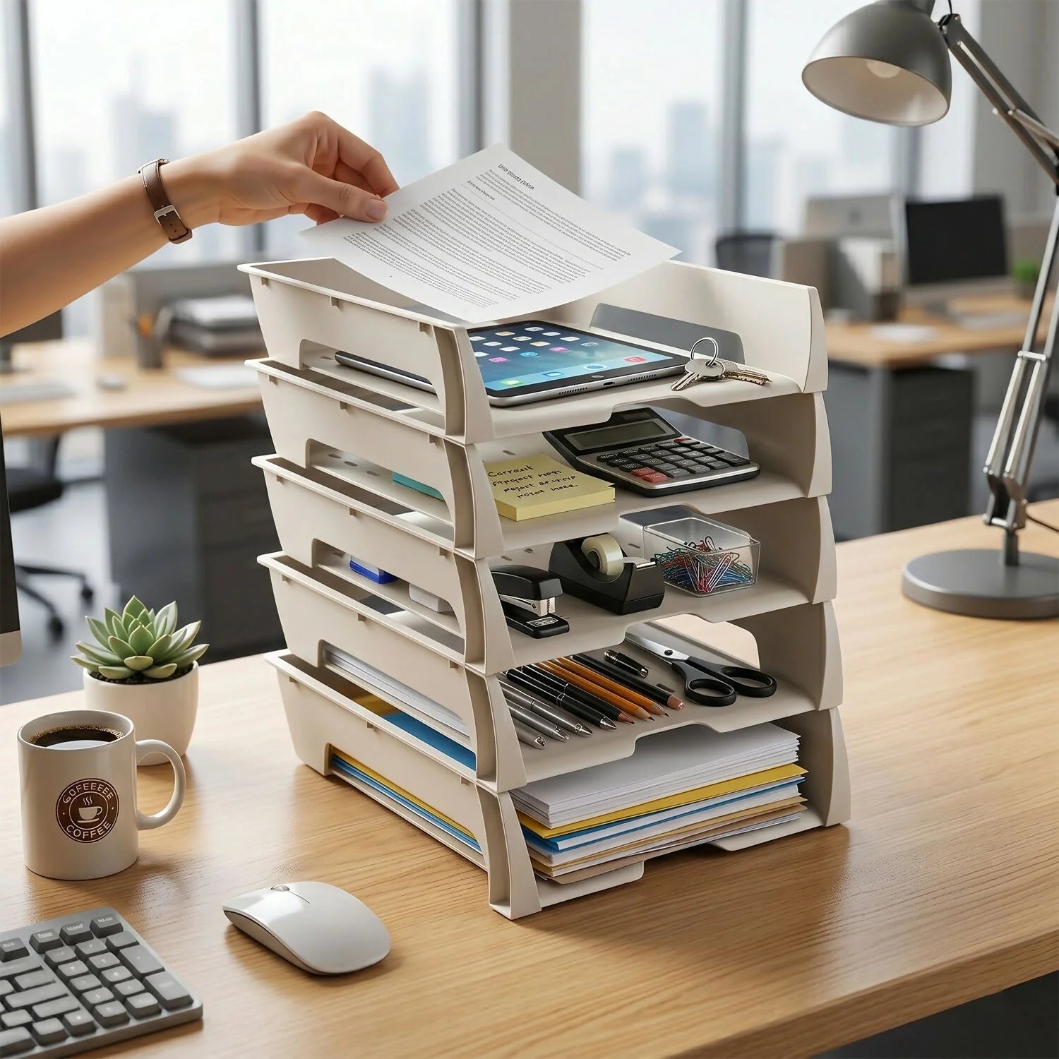 Desk Document Organizer 6-Tier A4 Compatible Open Design