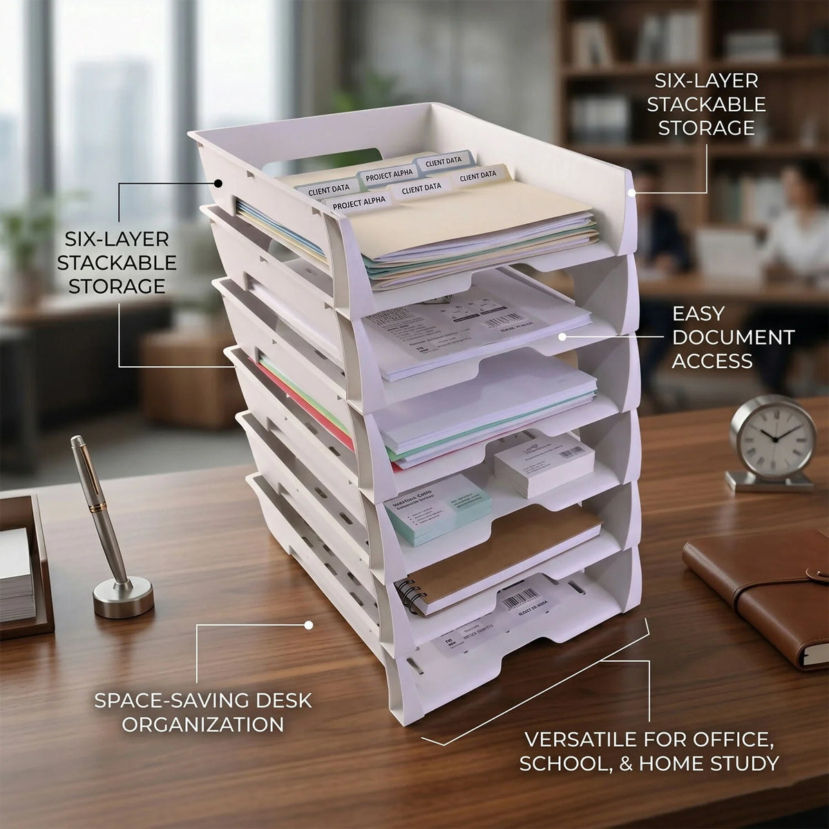 Desk Document Organizer 6-Tier A4 Compatible Open Design