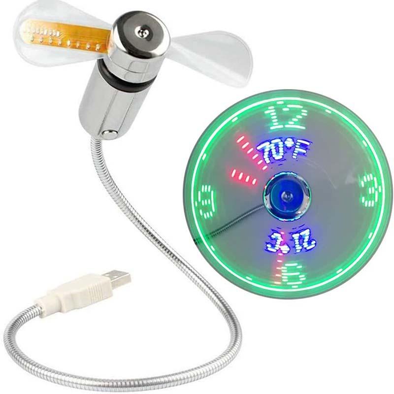Desk Fan USB Powered LED Clock & Temperature Display
