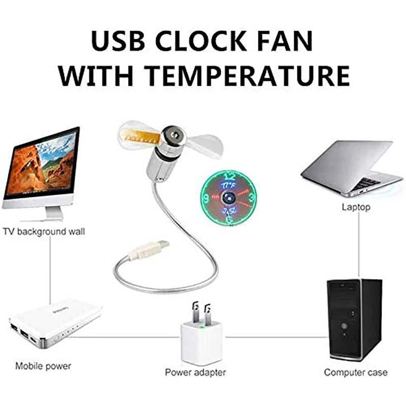 Desk Fan USB Powered LED Clock & Temperature Display