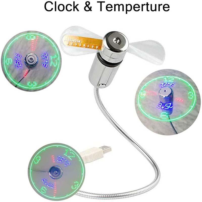 Desk Fan USB Powered LED Clock & Temperature Display