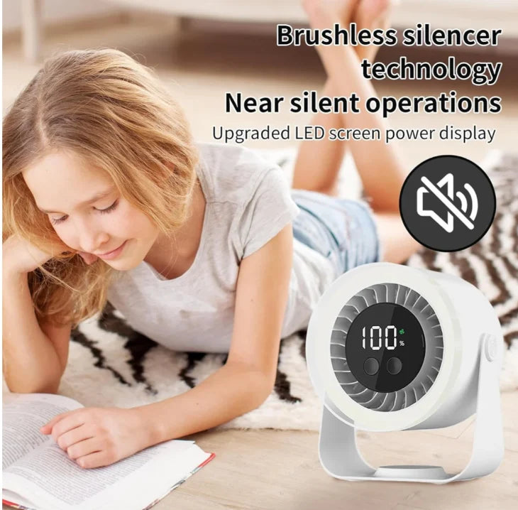 Desk Fan Ultra-Quiet 10 Speeds USB-C Rechargeable 10H