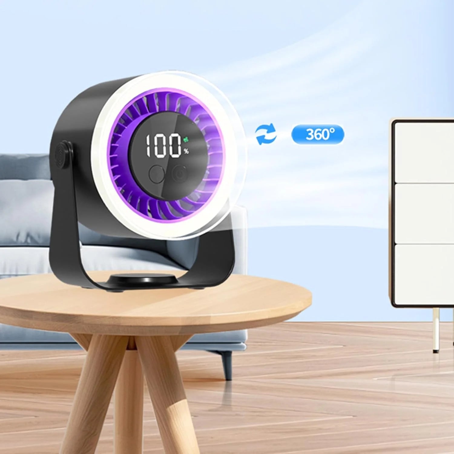 Desk Fan Ultra-Quiet 10 Speeds USB-C Rechargeable 10H