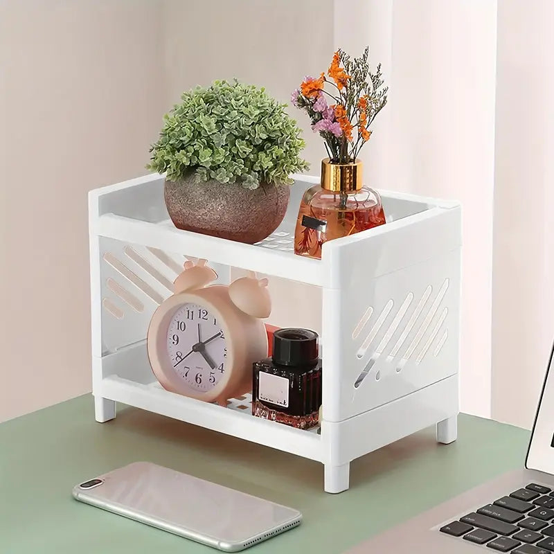 Desk Organizer 2-Tier Space-Saving Open-Side Fabric-Covered Surfaces