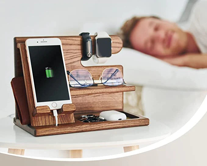 Desk Organizer Solid Walnut Phone Stand With Cable Slot