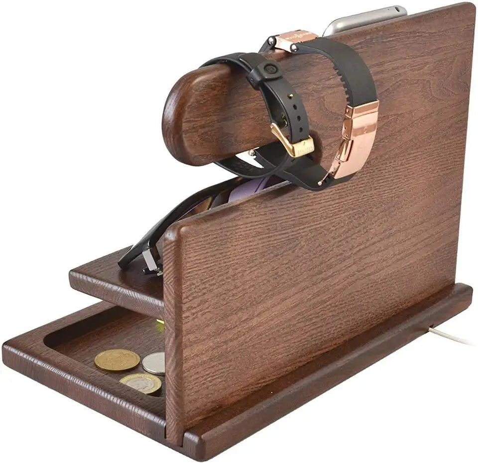 Desk Organizer Solid Walnut Phone Stand With Cable Slot