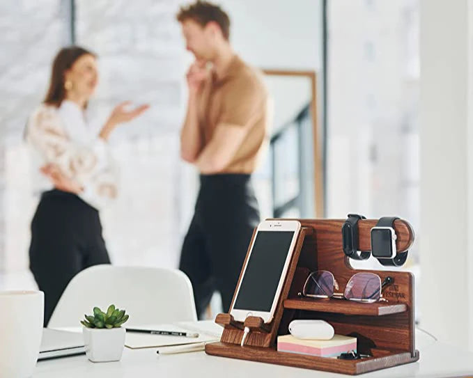 Desk Organizer Solid Walnut Phone Stand With Cable Slot