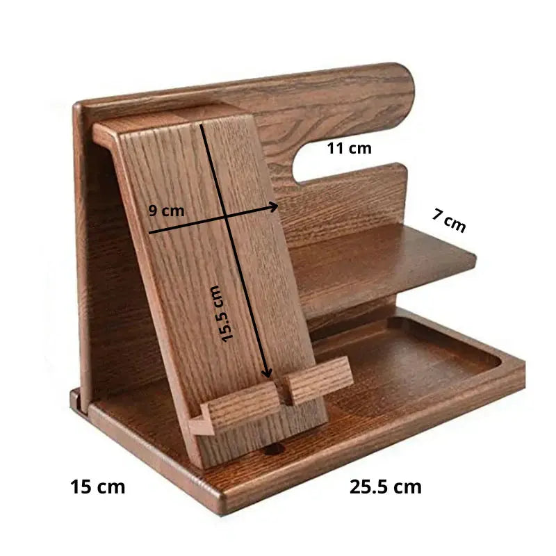 Desk Organizer Walnut Phone Stand & Watch Holder