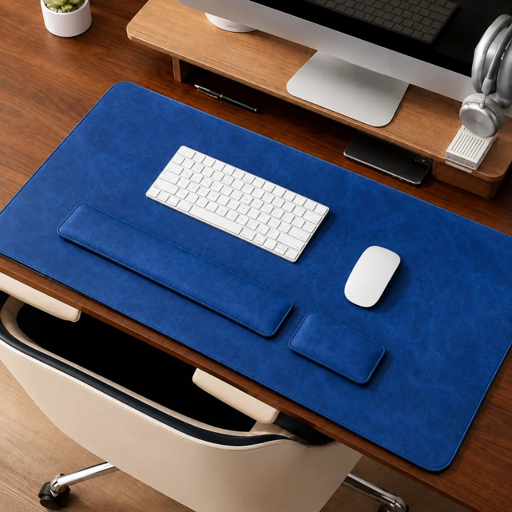 Desk Pad Set Leather-Look PVC Non-Slip Ergonomic Wrist Rests