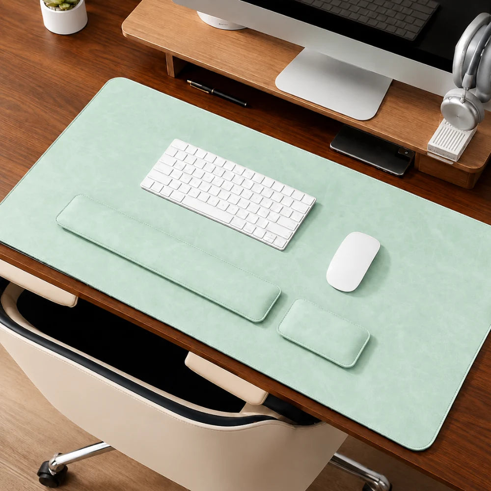 Desk Pad Set Leather-Look PVC Non-Slip Ergonomic Wrist Rests