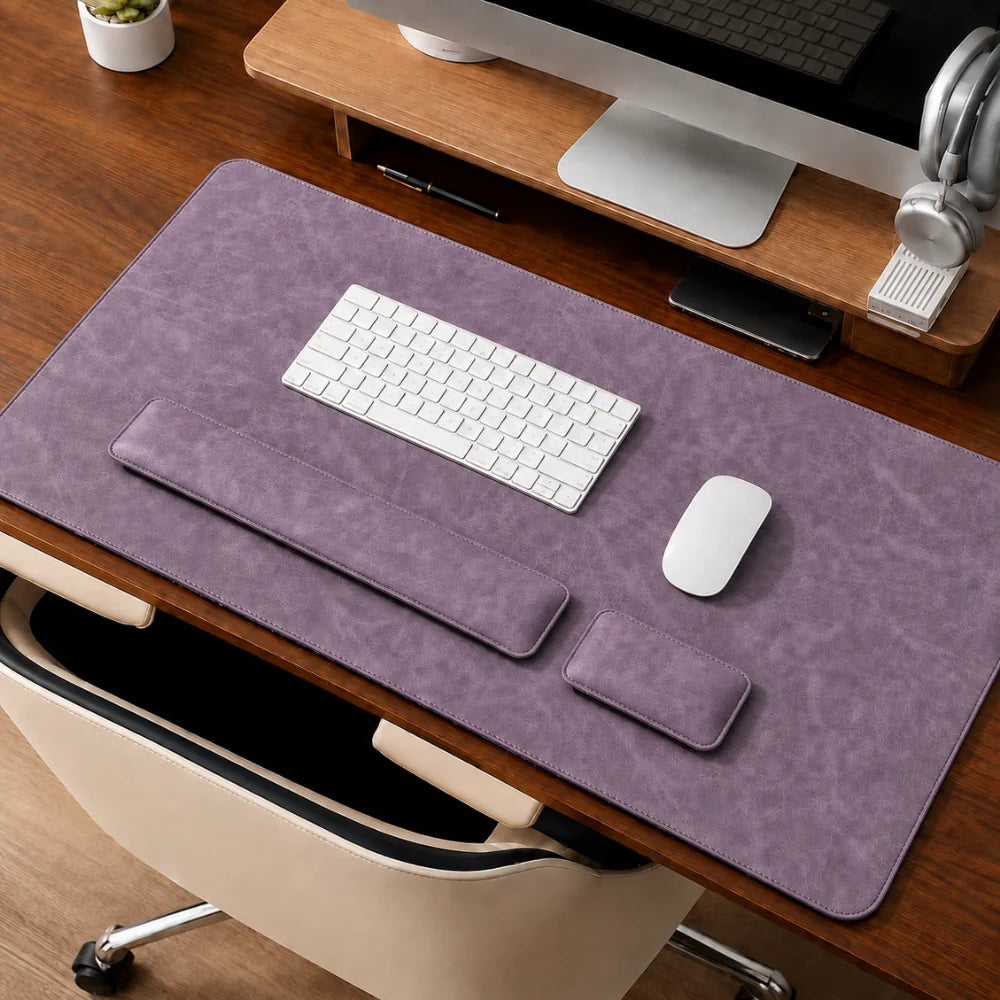 Desk Pad Set Leather-Look PVC Non-Slip Ergonomic Wrist Rests