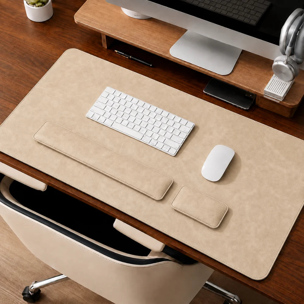Desk Pad Set Leather-Look PVC Non-Slip Ergonomic Wrist Rests