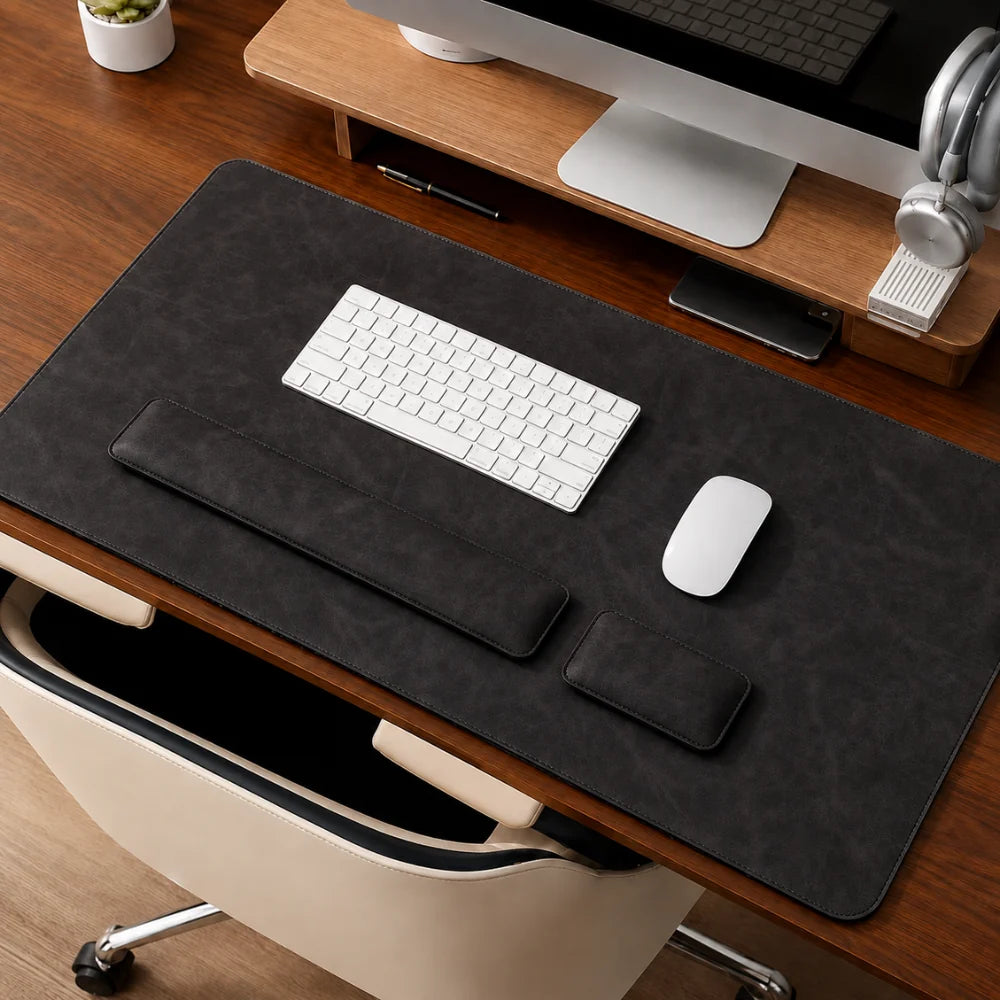 Desk Pad Set Leather-Look PVC Non-Slip Ergonomic Wrist Rests