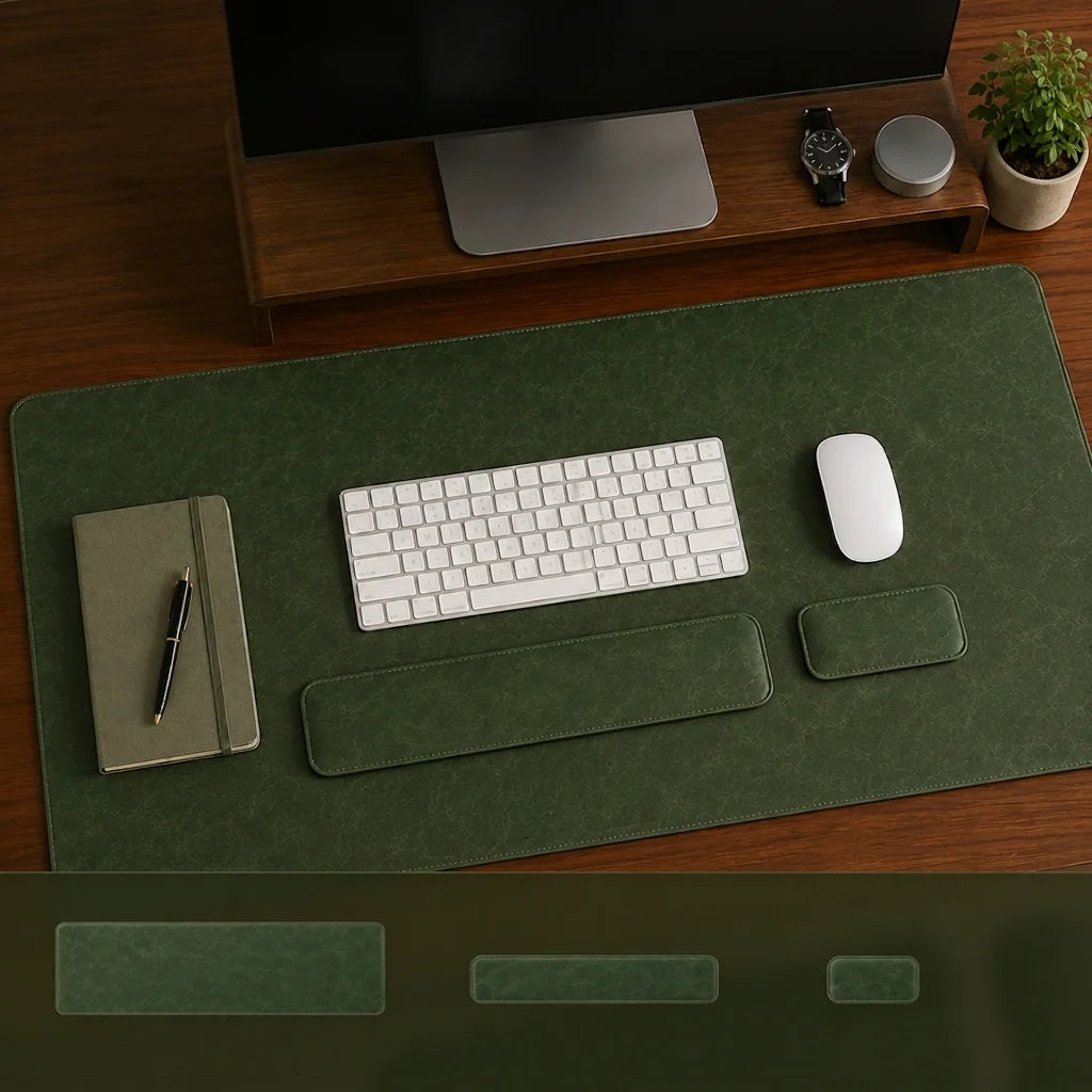 Desk Pad Set Leather-Look PVC Non-Slip Ergonomic Wrist Rests