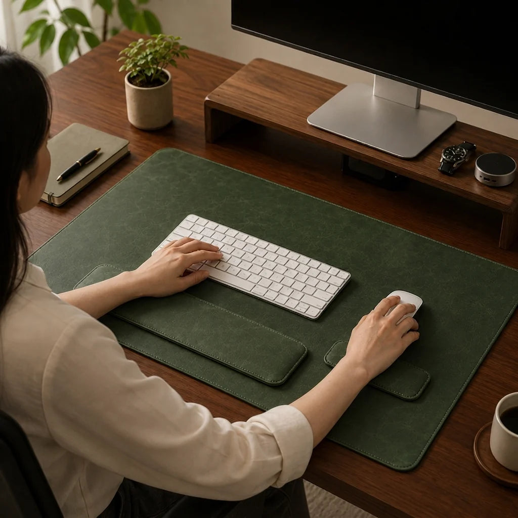 Desk Pad Set Leather-Look PVC Non-Slip Ergonomic Wrist Rests