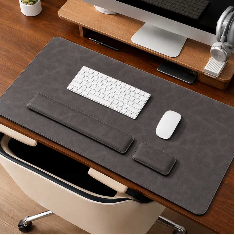 Desk Pad Set Leather-Look PVC Non-Slip Ergonomic Wrist Rests