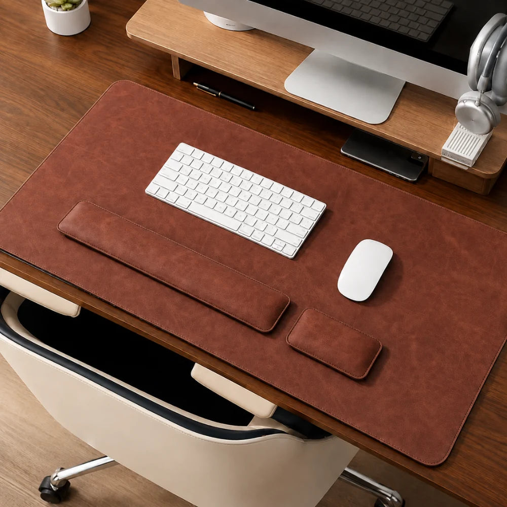 Desk Pad Set Leather-Look PVC Non-Slip Ergonomic Wrist Rests