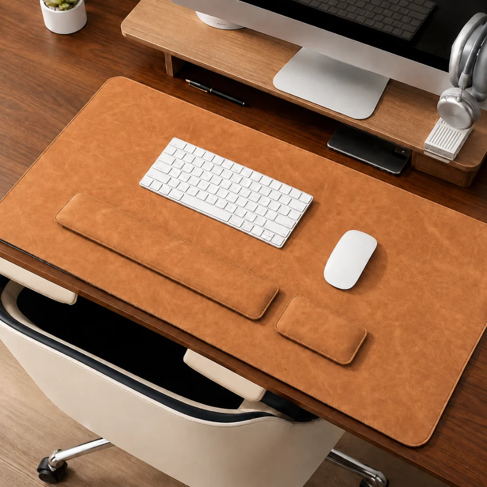 Desk Pad Set Leather-Look PVC Non-Slip Ergonomic Wrist Rests