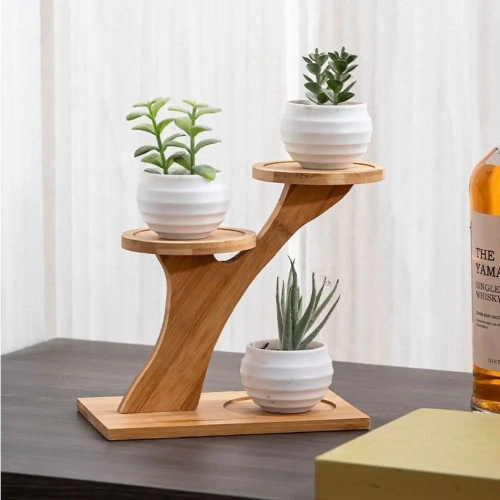 Desktop Plant Stand Bamboo Multi-Level Space-Saving