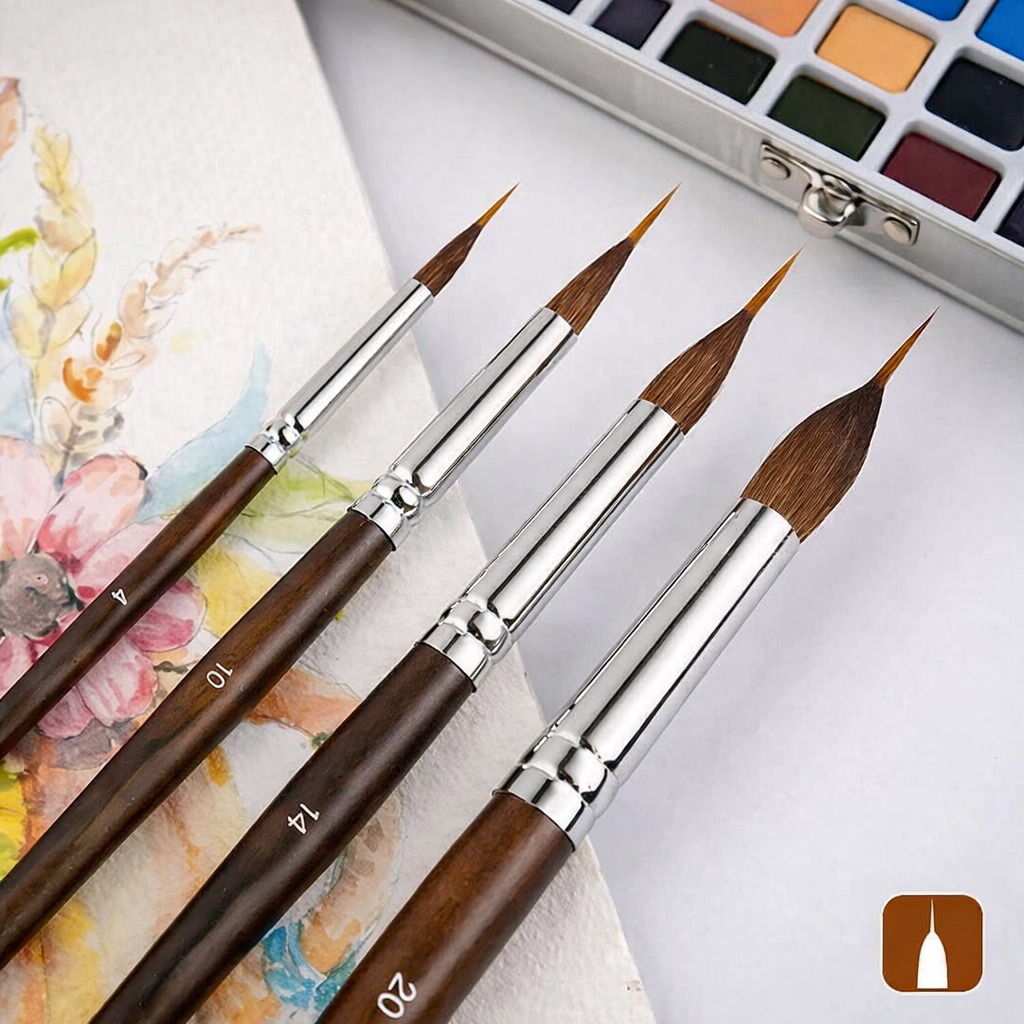 Detail Brush Set Fine Pointed Synthetic Bristles Wooden Handles