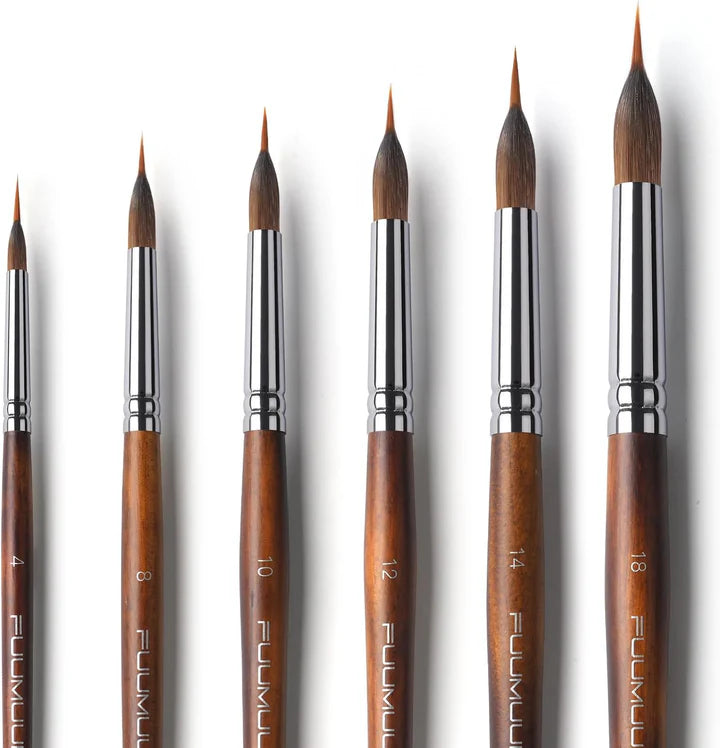 Detail Brush Set Fine Pointed Synthetic Bristles Wooden Handles