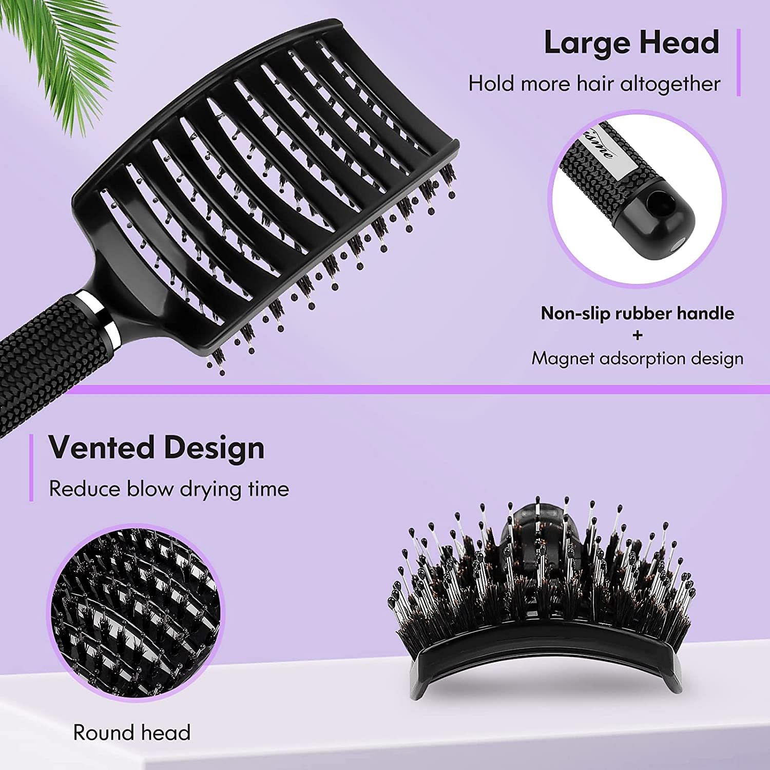 Detangling Hair Brush Ventilated Bristles Scalp Massage Non-Slip Handle