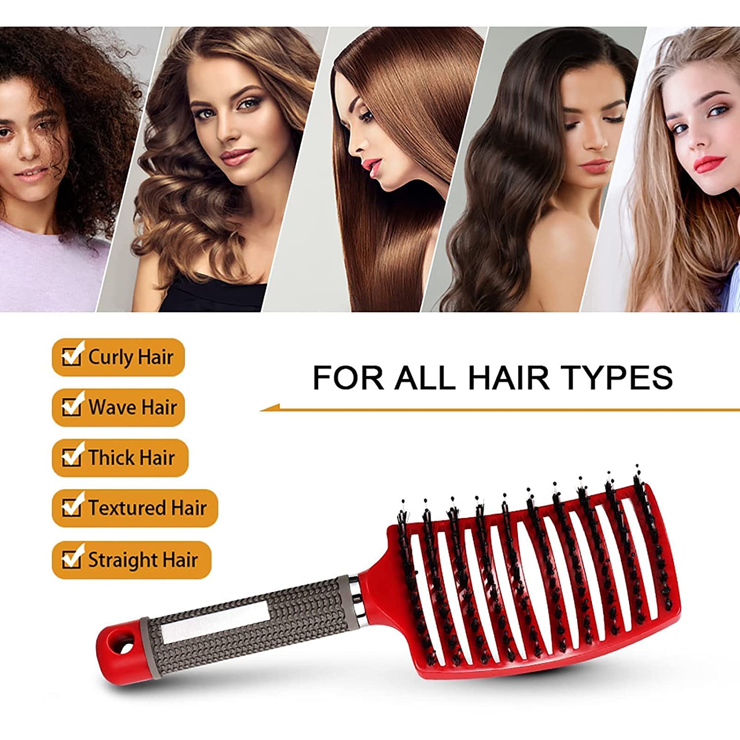 Detangling Hair Brush Ventilated Bristles Scalp Massage Non-Slip Handle