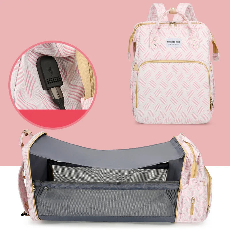 Diaper Bag Convertible Travel Bed Insulated Bottle Holders Organizer