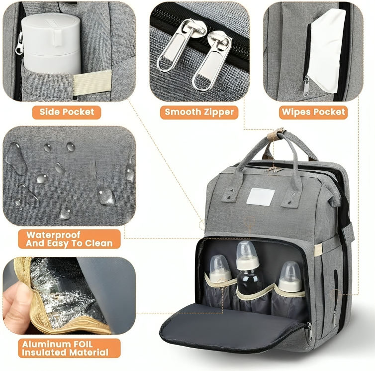 Diaper Bag Converts To Travel Crib Waterproof Nylon