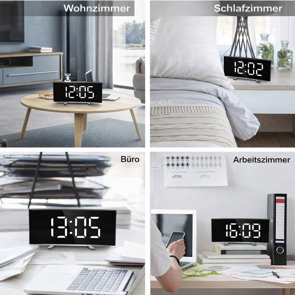 Digital Alarm Clock Curved LED Display Auto Dimming