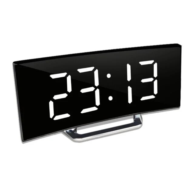 Digital Alarm Clock Curved Mirror LED Dual Power