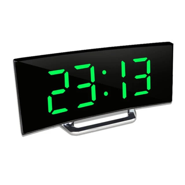 Digital Alarm Clock Curved Mirror LED Dual Power