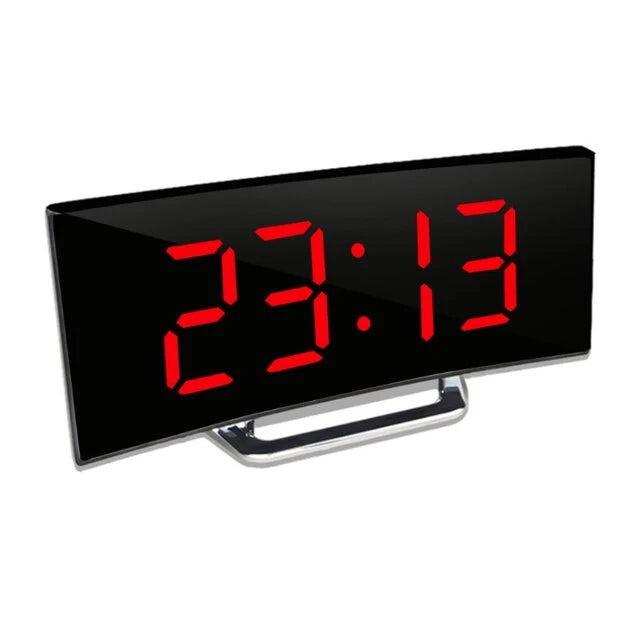 Digital Alarm Clock Curved Mirror LED Dual Power