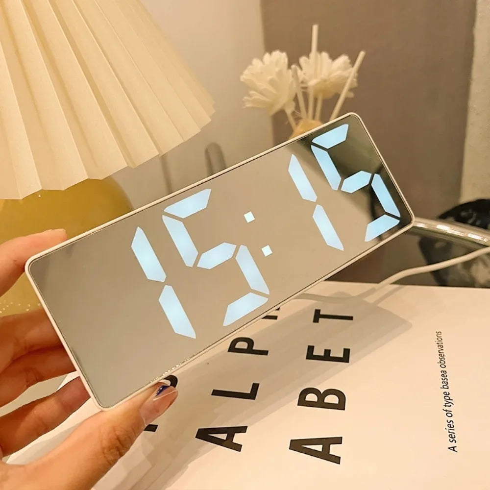 Digital Alarm Clock LED Mirror Temperature Display