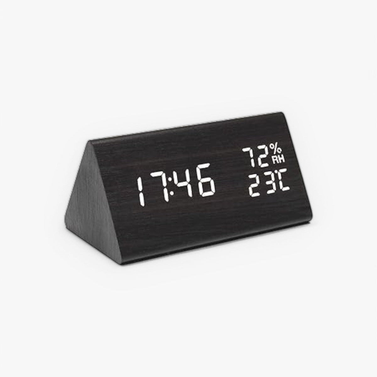 Digital Alarm Clock Wooden LED Display Time Temperature Humidity