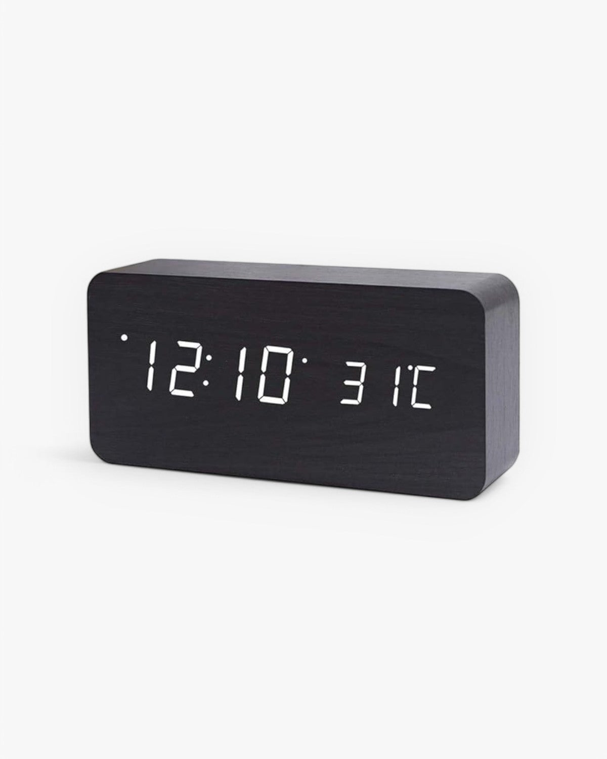 Digital Alarm Clock Wooden LED Display Time Temperature Humidity
