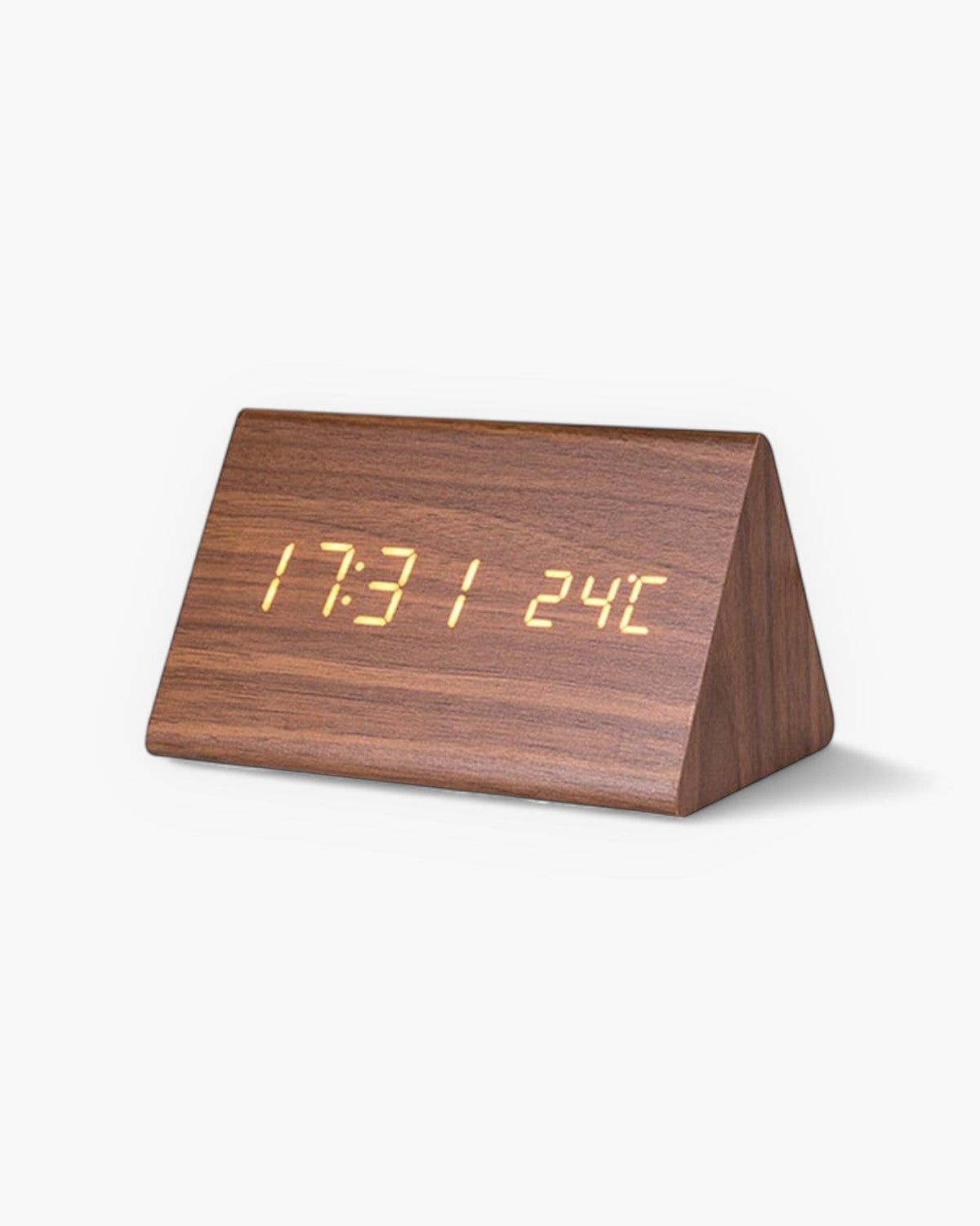Digital Alarm Clock Wooden LED Display Time Temperature Humidity
