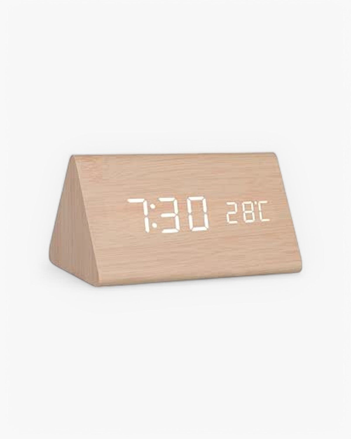 Digital Alarm Clock Wooden LED Display Time Temperature Humidity
